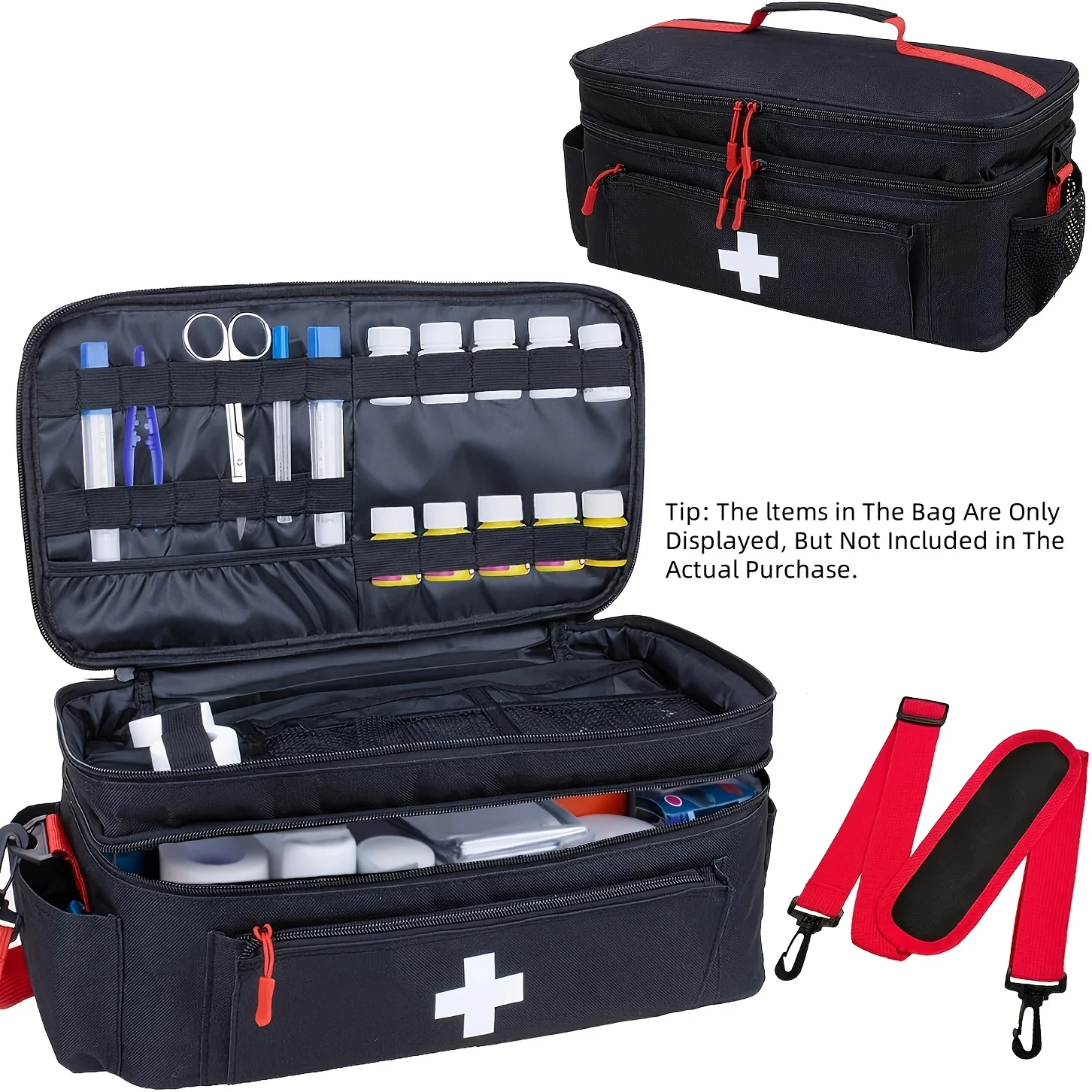 First Aid Bag Kit - Double-layered Travel Medicine Storage Bag, Portable