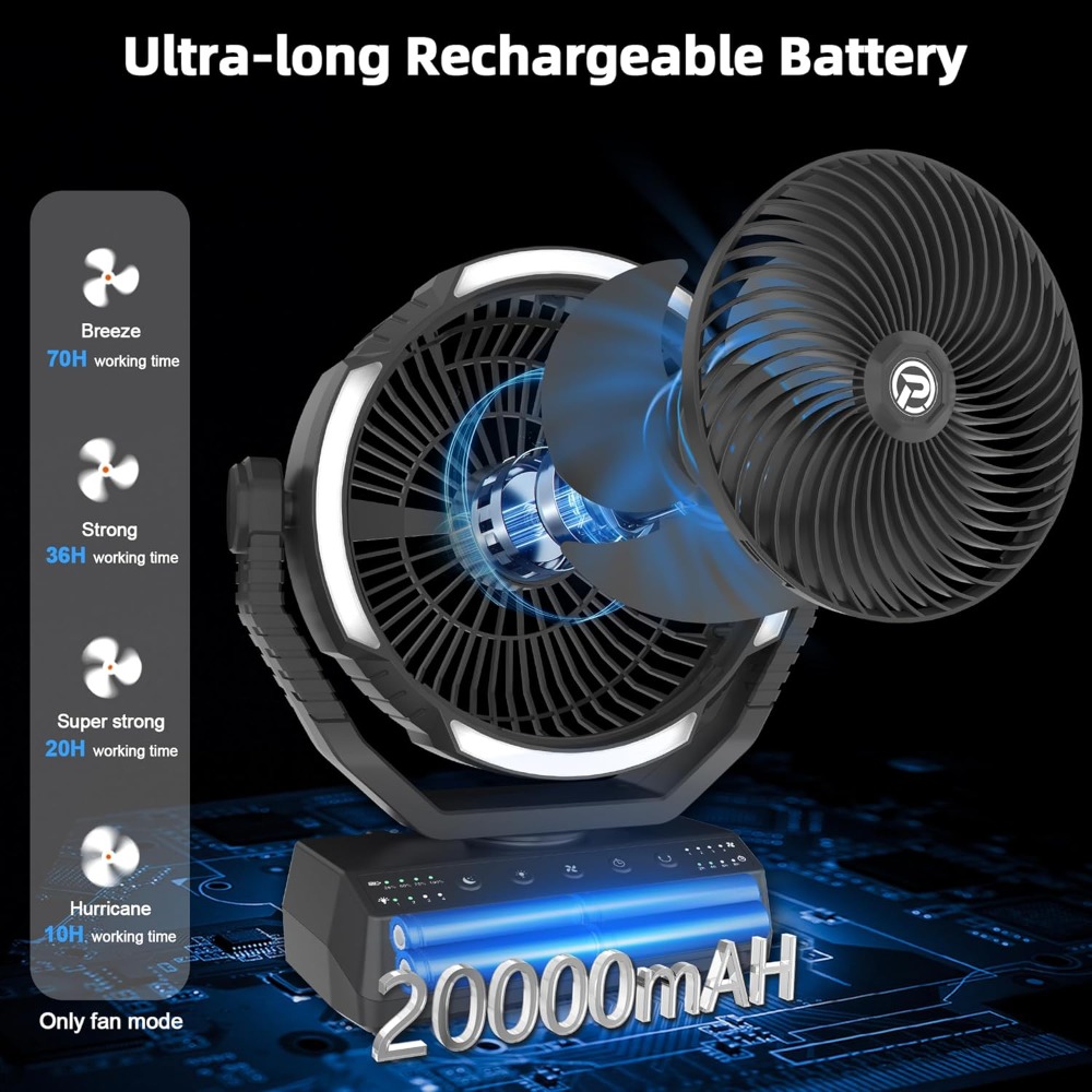 20000mAh Camping Fan with Ligh - Power Outage Light avaliação e preço
